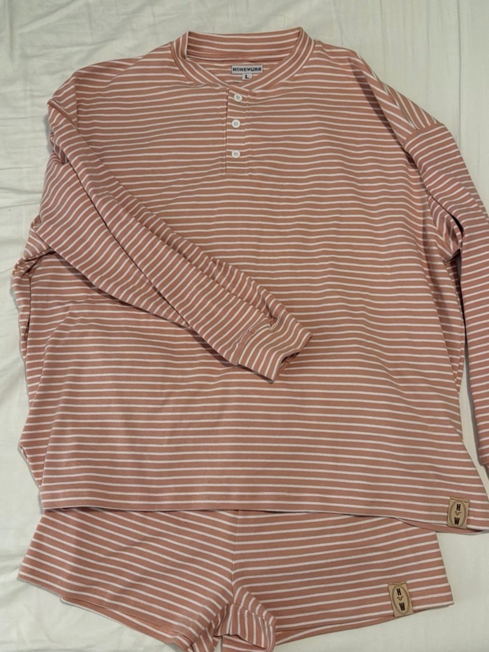 Homewurk Pink Stripe Henley Long Sleeve Shirt + Shorts set
